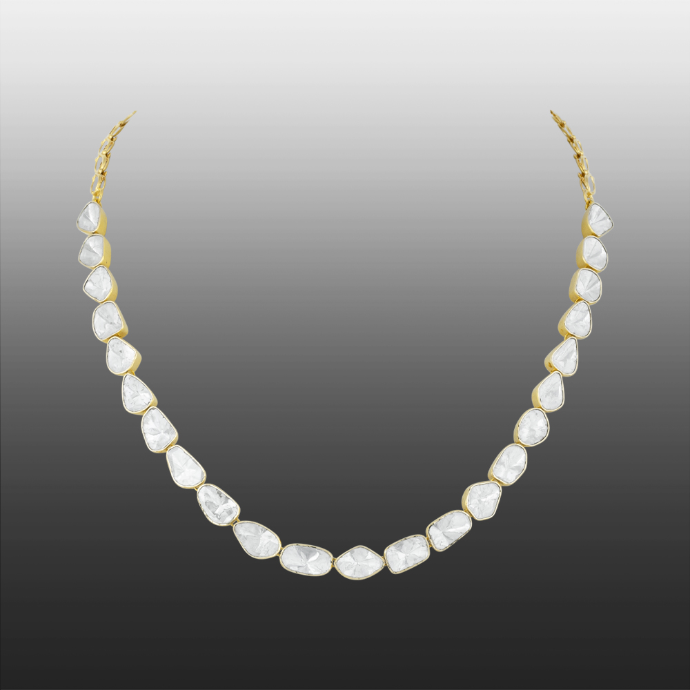 Open Polki Diamond Necklace with Gold Frames